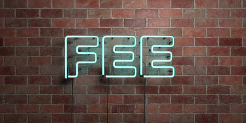 Fototapeta na wymiar FEE - fluorescent Neon tube Sign on brickwork - Front view - 3D rendered royalty free stock picture. Can be used for online banner ads and direct mailers..
