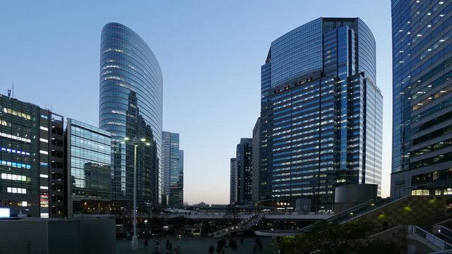 4K　東京タイムラプス　品川　高層ビル群　超広角　夕景から夜景までの長時間撮影