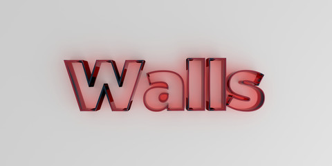 Walls - Red glass text on white background - 3D rendered royalty free stock image.