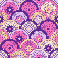 Seamless pattern with mandalas in beautiful colors. Vector background
