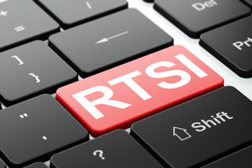Stock market indexes concept: RTSI on computer keyboard background