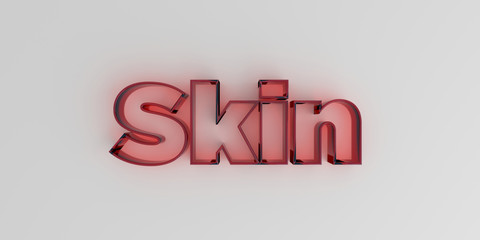 Skin - Red glass text on white background - 3D rendered royalty free stock image.