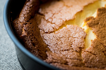 Homemade New York Cheesecake in cake mold.