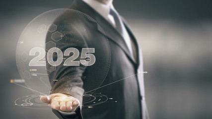 2025 Businessman Holding in Hand New technologies - obrazy, fototapety, plakaty