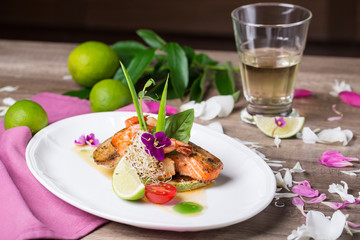 A delicious dish of grilled salmon and shrimp