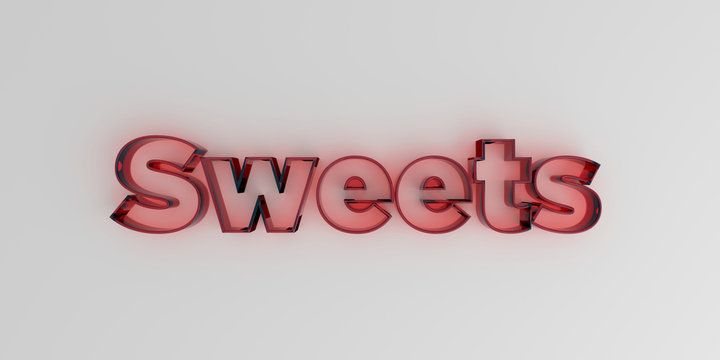 Sweets - Red glass text on white background - 3D rendered royalty free stock image.