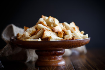 fried croutons of homemade bread