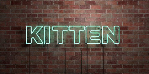 KITTEN - fluorescent Neon tube Sign on brickwork - Front view - 3D rendered royalty free stock picture. Can be used for online banner ads and direct mailers..