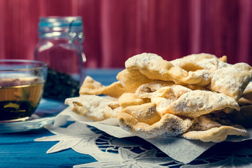 Traditional faworki cookies