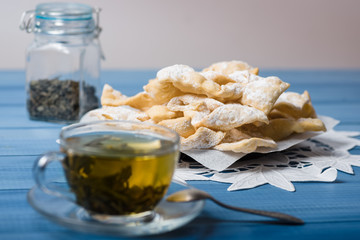 Traditional faworki cookies