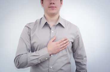 Businessman swearing allegiance