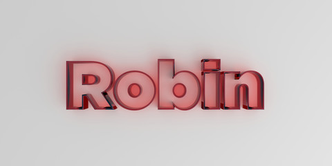 Robin - Red glass text on white background - 3D rendered royalty free stock image.