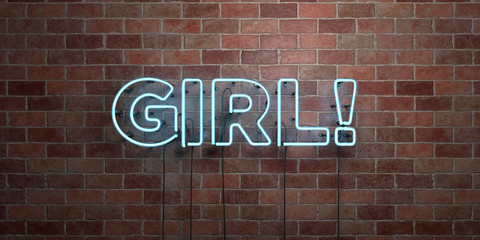Fototapeta premium GIRL! - fluorescent Neon tube Sign on brickwork - Front view - 3D rendered royalty free stock picture. Can be used for online banner ads and direct mailers..