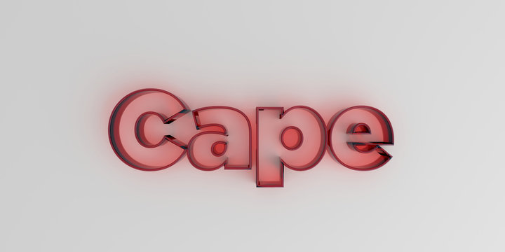 Cape - Red glass text on white background - 3D rendered royalty free stock image.