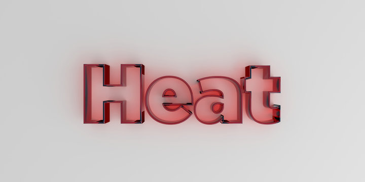 Heat - Red glass text on white background - 3D rendered royalty free stock image.