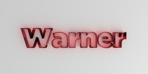 Warner - Red glass text on white background - 3D rendered royalty free stock image.