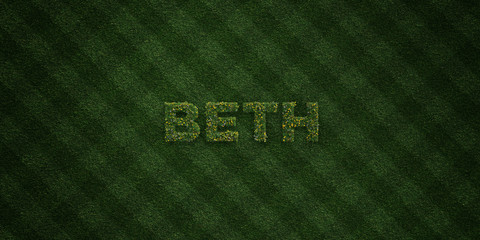 BETH - fresh Grass letters with flowers and dandelions - 3D rendered royalty free stock image. Can be used for online banner ads and direct mailers..