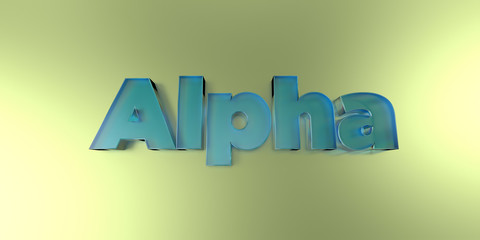 Alpha - colorful glass text on vibrant background - 3D rendered royalty free stock image.