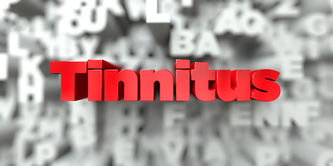 Tinnitus -  Red text on typography background - 3D rendered royalty free stock image. This image can be used for an online website banner ad or a print postcard. © Chris Titze Imaging