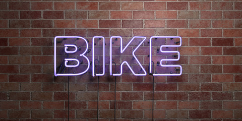 Obraz premium BIKE - fluorescent Neon tube Sign on brickwork - Front view - 3D rendered royalty free stock picture. Can be used for online banner ads and direct mailers..