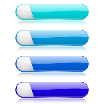 Blue long menu buttons. Shiny oval web interface 3d icons