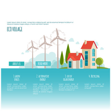 Eco urban landscape. Alternative energy. Wind power. Web page concept