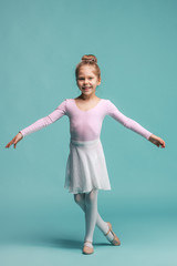 The little balerina dancer on blue background © master1305