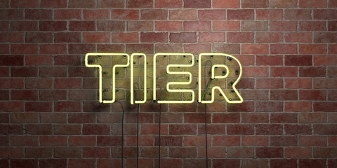 Fototapeta na wymiar TIER - fluorescent Neon tube Sign on brickwork - Front view - 3D rendered royalty free stock picture. Can be used for online banner ads and direct mailers..