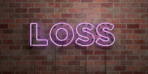 LOSS - fluorescent Neon tube Sign on brickwork - Front view - 3D rendered royalty free stock picture. Can be used for online banner ads and direct mailers..