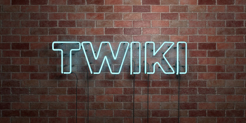 TWIKI - fluorescent Neon tube Sign on brickwork - Front view - 3D rendered royalty free stock picture. Can be used for online banner ads and direct mailers..