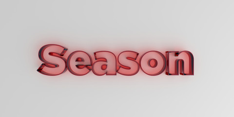 Season - Red glass text on white background - 3D rendered royalty free stock image.