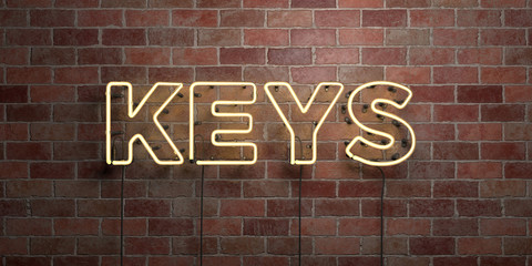 Obraz premium KEYS - fluorescent Neon tube Sign on brickwork - Front view - 3D rendered royalty free stock picture. Can be used for online banner ads and direct mailers..