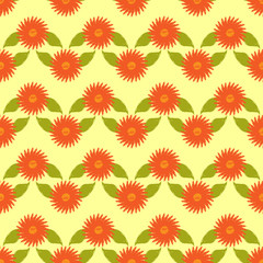 Fototapeta na wymiar Floral ornament. Flowers with leaves painted rough brush. Seamless pattern.