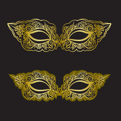 Golden carnival mask on the black background. Beautiful lace mask. Vector illustration © Vasilixa