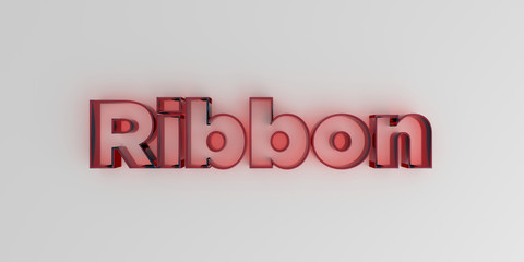 Ribbon - Red glass text on white background - 3D rendered royalty free stock image.