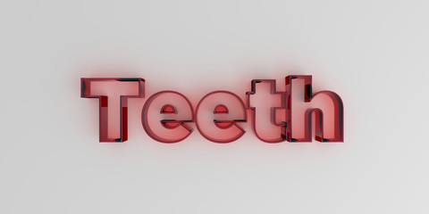 Teeth - Red glass text on white background - 3D rendered royalty free stock image.