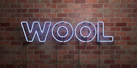 Fototapeta premium WOOL - fluorescent Neon tube Sign on brickwork - Front view - 3D rendered royalty free stock picture. Can be used for online banner ads and direct mailers..