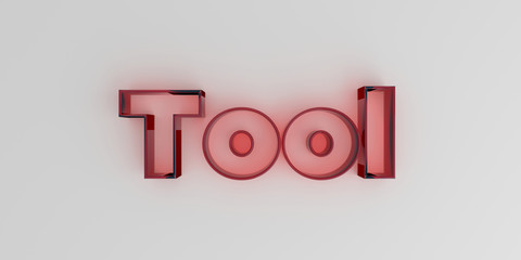 Tool - Red glass text on white background - 3D rendered royalty free stock image.