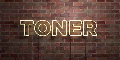 Fototapeta na wymiar TONER - fluorescent Neon tube Sign on brickwork - Front view - 3D rendered royalty free stock picture. Can be used for online banner ads and direct mailers..