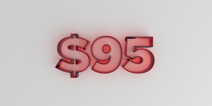 $95 - Red glass text on white background - 3D rendered royalty free stock image.