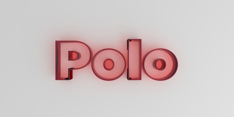 Polo - Red glass text on white background - 3D rendered royalty free stock image.
