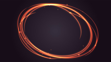 Abstract ring background with luminous swirling sparkle. Glowing spiral. Shine round frame tunnel with circles light effect. Cover for your presentation and design with space for your message.