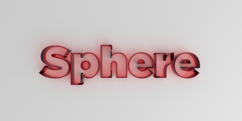 Sphere - Red glass text on white background - 3D rendered royalty free stock image.
