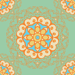 Seamless pattern with mandalas in beautiful colors. Vector background 