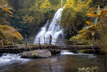 Beautiful natural of Pha Dokseaw Waterfall at Chiang Mai province in Thailand