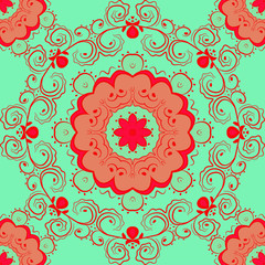 Seamless pattern with mandalas in beautiful colors. Vector background 