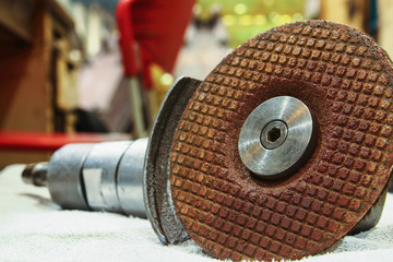 Close up to the grinding wheel on a grinding stones  tool