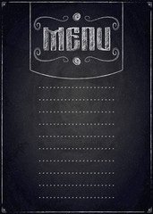 Menu of restaurant on black chalkboard background