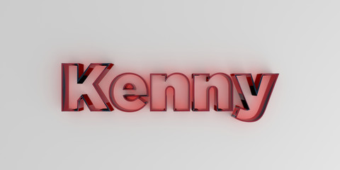 Kenny - Red glass text on white background - 3D rendered royalty free stock image.