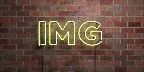 IMG - fluorescent Neon tube Sign on brickwork - Front view - 3D rendered royalty free stock picture. Can be used for online banner ads and direct mailers..